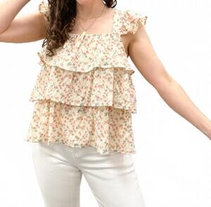 NEW DOE AND RAE stella floral print ruffle tank top in cream